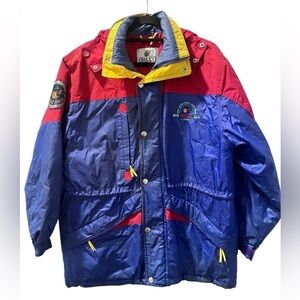 Billy Jeans Vintage 90's Quilted Hooded Multicolor Jacket Size Small Streetwear